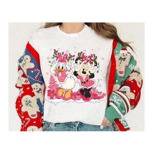 Disney Reindeer Minnie and Daisy Christmas Pink Tree Xmas Lights Shirt 05